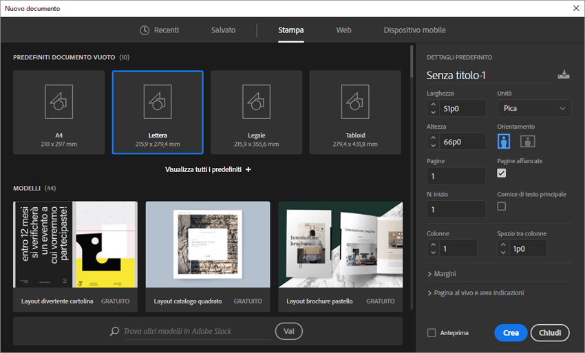 Creare un nuovo documento per impaginare un libro con InDesign